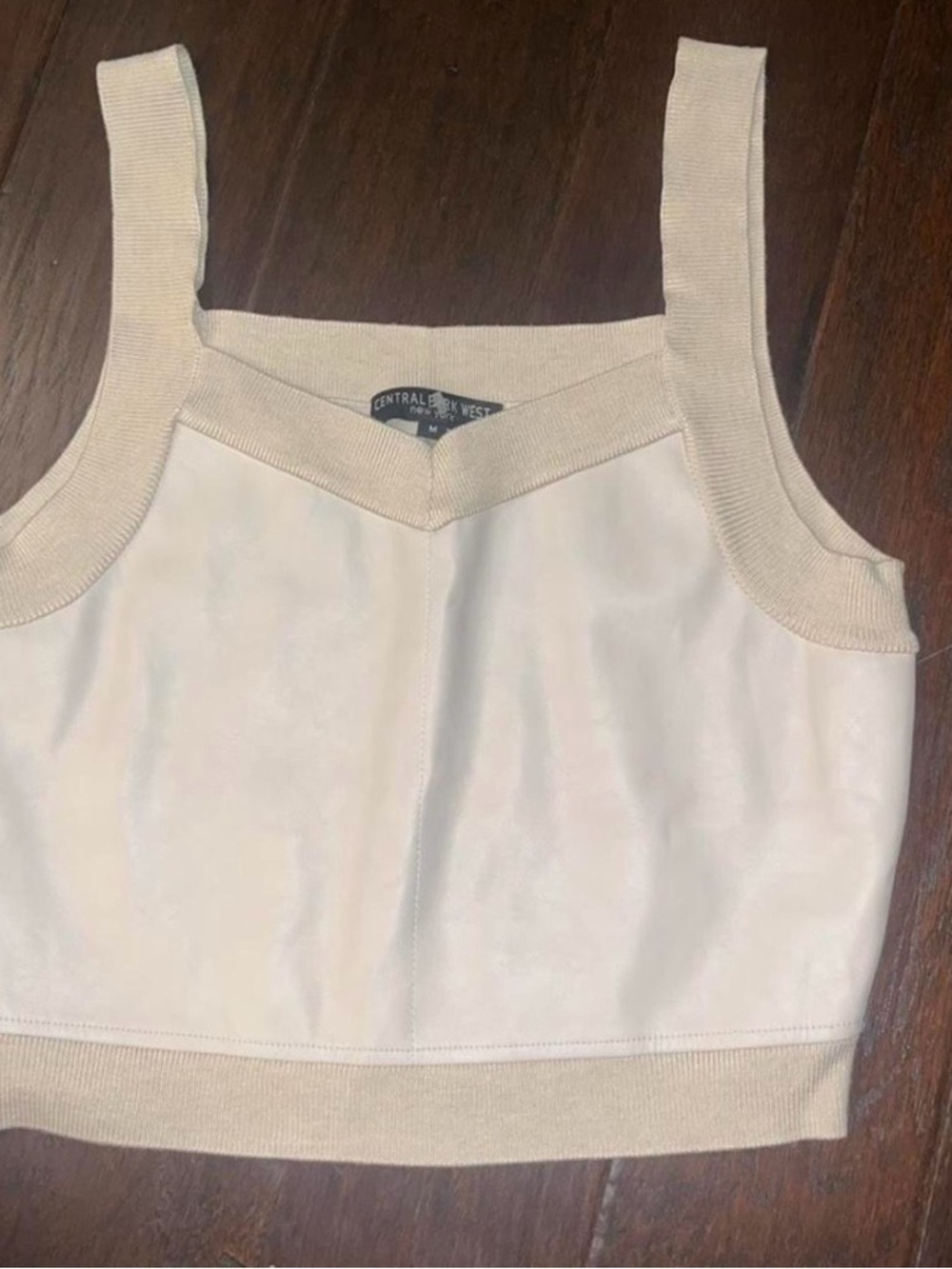 Central Park West Cream Knit-Trim Cropped Tank